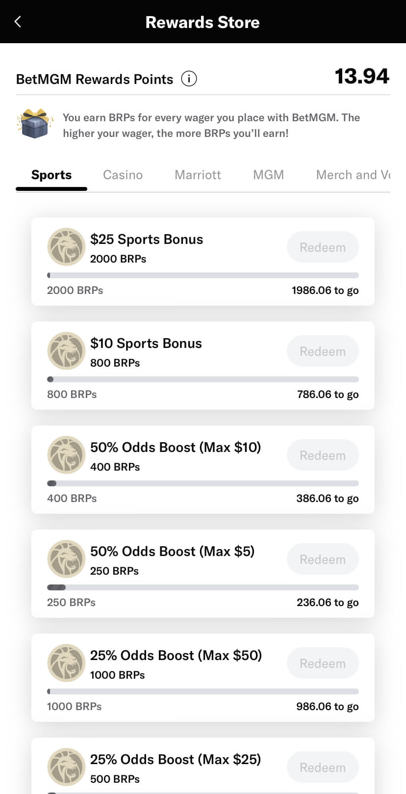 BetMGM Rewards store