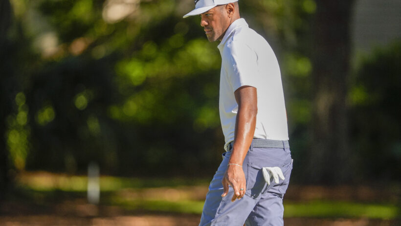 Tony Finau stalks a putt at the RBC Heritage.
